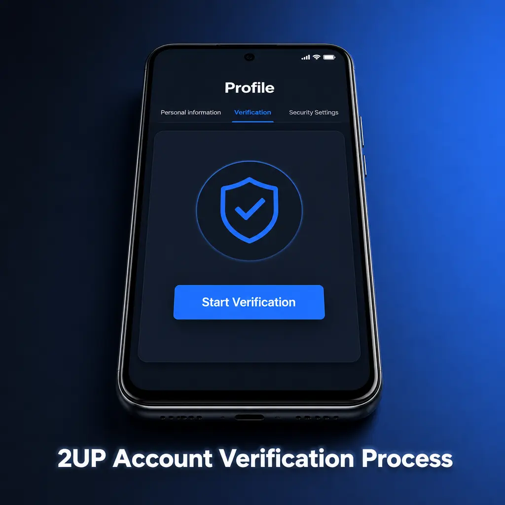 2UP account verification steps showing ID upload, OTP confirmation, and mobile wallet linking for Bangladesh players