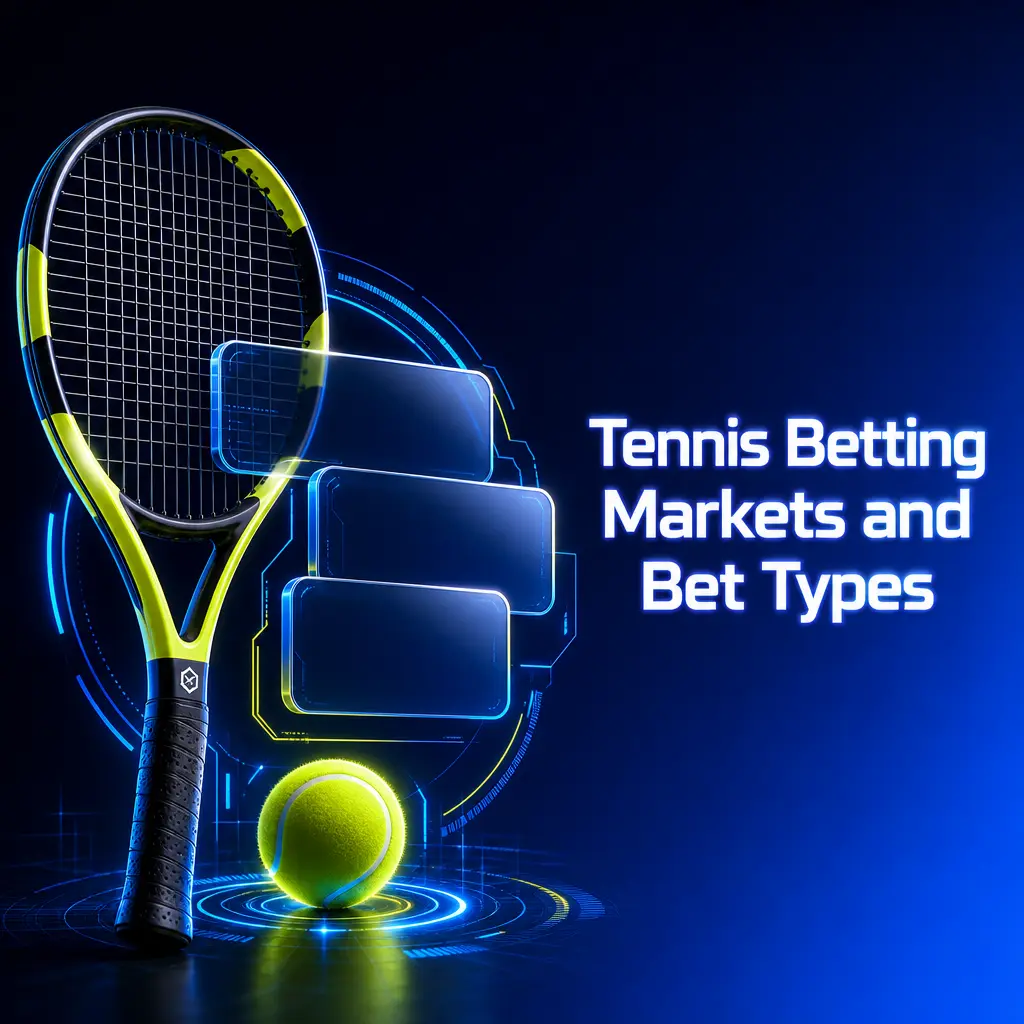 Overview of tennis betting markets on 2UP, including match winner, set betting, handicaps, totals, and outright tournament odds.
