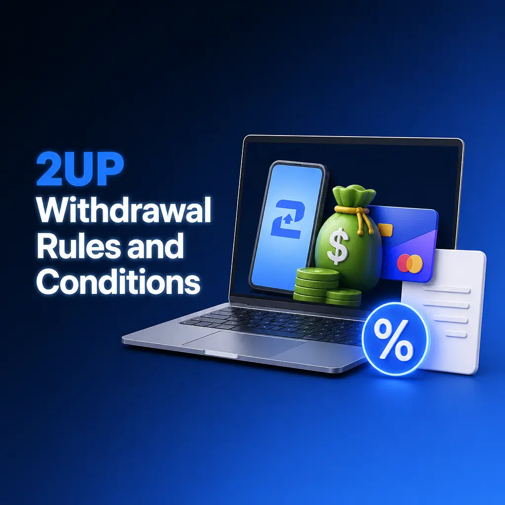 2UP withdrawal rules covering verification, ownership match, deposit method, transaction limits, and bonus wagering completion.