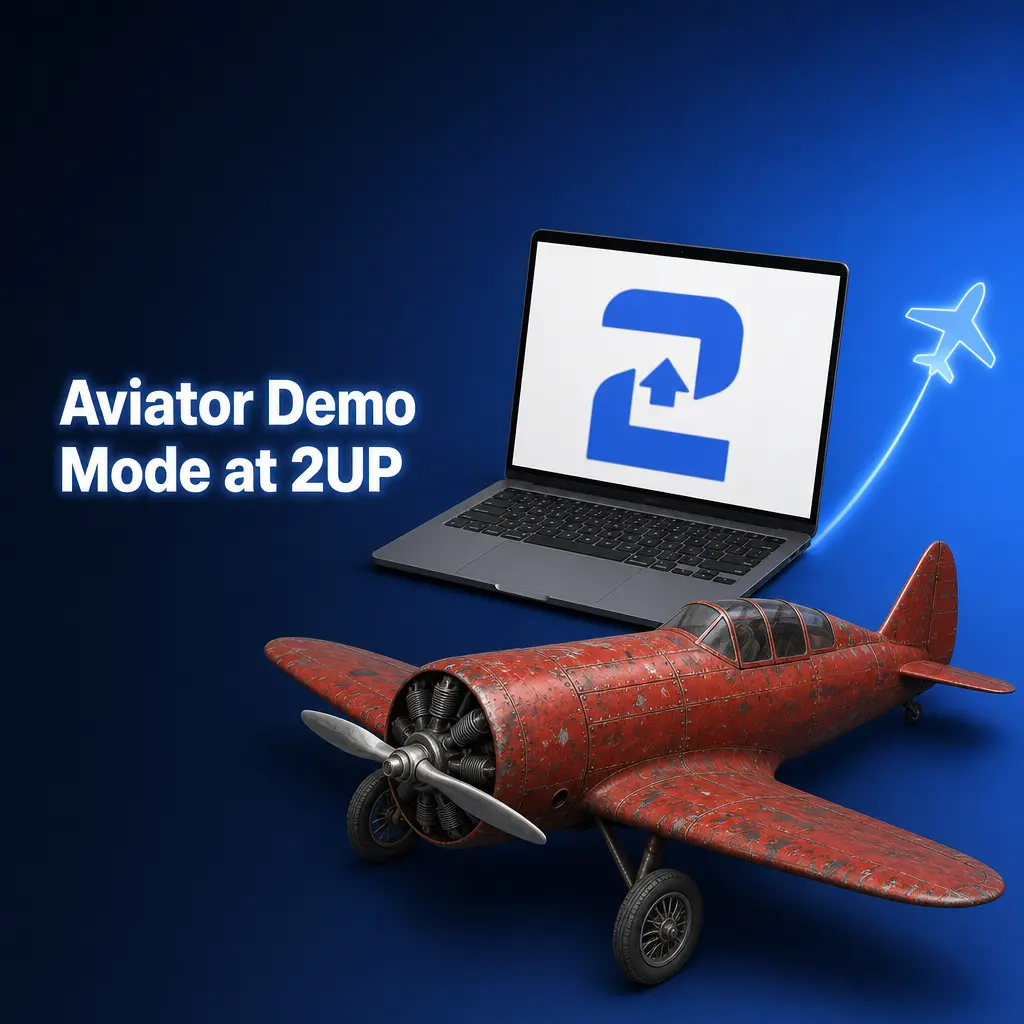 Aviator demo mode at 2UP: test cash-out timing, auto bet, and multipliers with virtual credit, no deposit required.