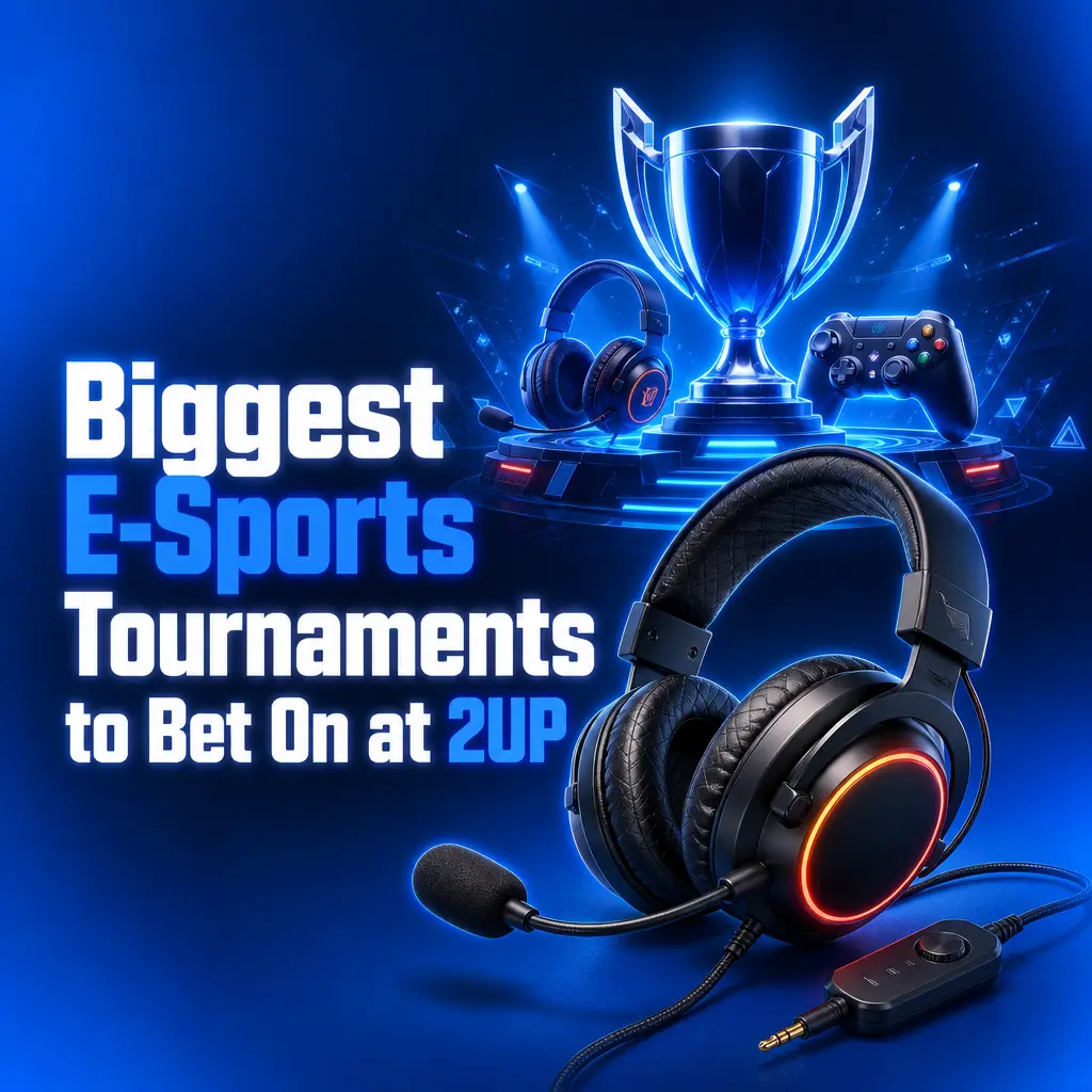 Table of biggest esports tournaments by game—Dota 2, CS2, LoL, Valorant, and more—to bet on at 2UP.