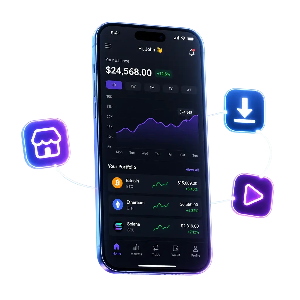 Step-by-step guide showing how to download and install the 2UP Sportsbook and Casino app on iOS devices in three steps.