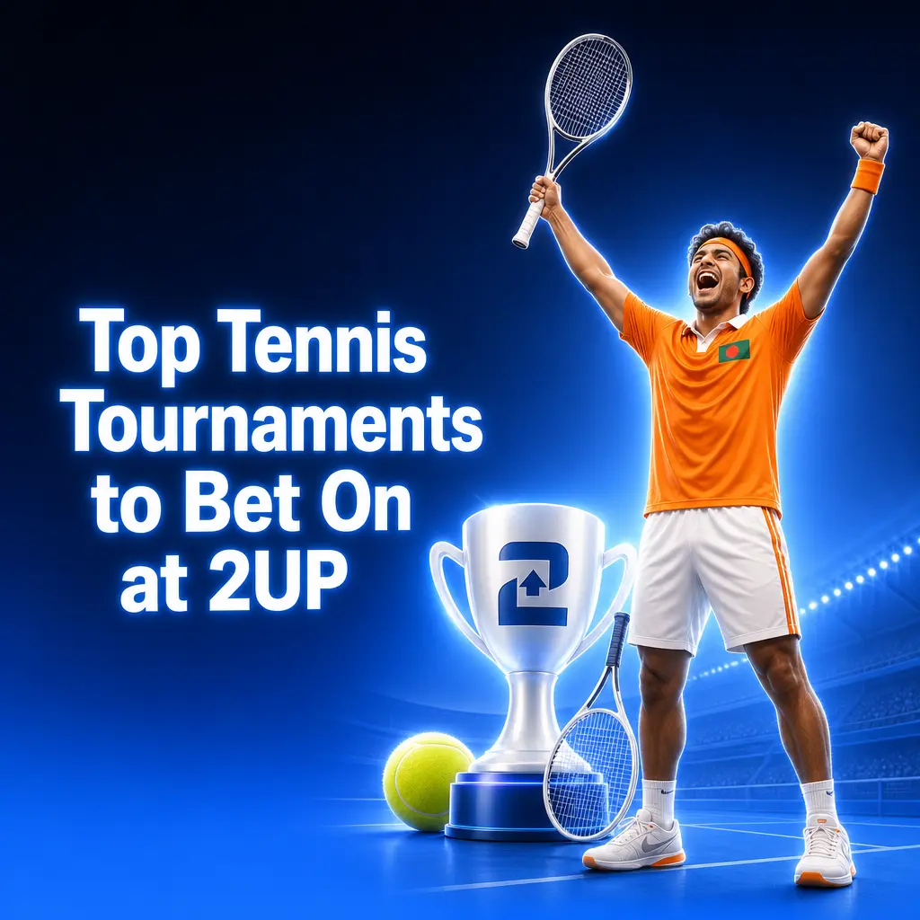 Top tennis tournaments to bet on at 2UP, covering Grand Slams, Masters 1000, ATP/WTA Finals, Davis Cup, and ITF events